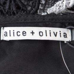 Pre Owned Alice + Olivia Monochrome Striped Crochet Lace Sleeveless Lucia Maxi Dress M