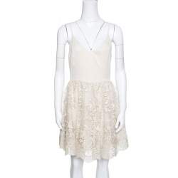 مملوكة مسبقًا Alice + Olivia Beige Antique Gold Lace Detail Julianne Ballerina Dress M