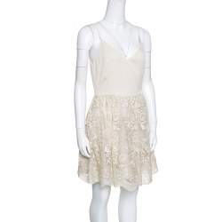 مملوكة مسبقًا Alice + Olivia Beige Antique Gold Lace Detail Julianne Ballerina Dress M