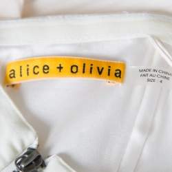 Pre Owned Alice + Olivia Cream Crepe Silk Pleated Bodice Strapless Skater Dress S