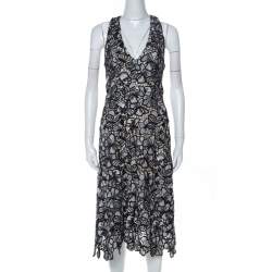 Alice + Olivia Monochrome Lace Back Zip Detail Noreen Midi Dress S