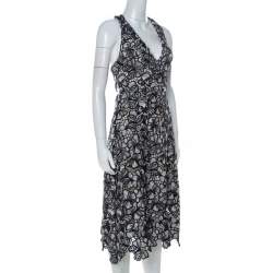 Alice + Olivia Monochrome Lace Back Zip Detail Noreen Midi Dress S