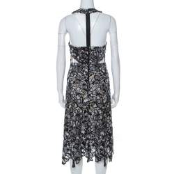 Alice + Olivia Monochrome Lace Back Zip Detail Noreen Midi Dress S