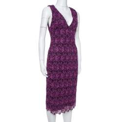 Pre Owned Alice + Olivia Purple Floral Guipure Lace Sleeveless Preslee Dress M