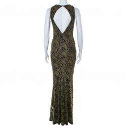 Pre Owned Alice + Olivia Olive Green Embroidered Tulle Open Back Detail Sleeveless Gown S
