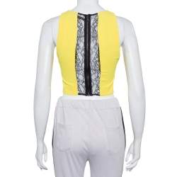 Alice + Olivia Yellow Crepe Lace Trim Detail Sleeveless Poppy Crop Top XS