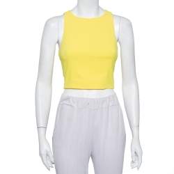 Alice + Olivia Yellow Crepe Lace Trim Detail Sleeveless Poppy Crop Top XS