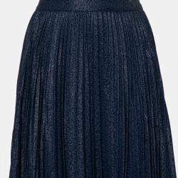 Pre Owned Alice + Olivia Navy Blue Silk Jacquard Pleated Katz Maxi Skirt M
