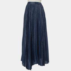 Pre Owned Alice + Olivia Navy Blue Silk Jacquard Pleated Katz Maxi Skirt M