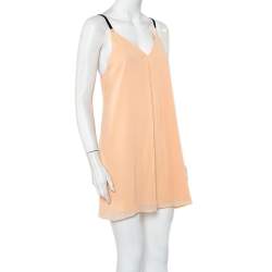 Pre Owned Alice + Olivia Orange Chiffon Leather Strap Detail Kirby Shift Dress S