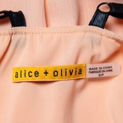 Pre Owned Alice + Olivia Orange Chiffon Leather Strap Detail Kirby Shift Dress S