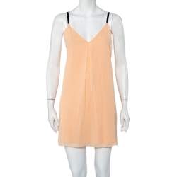 Pre Owned Alice + Olivia Orange Chiffon Leather Strap Detail Kirby Shift Dress S