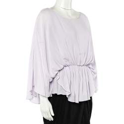 Alice + Olivia Lavender Fog Crepe Gathered Peplum Top M