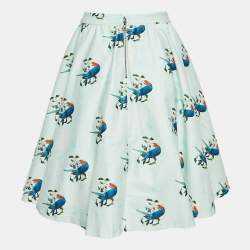 Alice + Olivia Mint Green Parrots In Paradise Print Cotton Midi Skirt S
