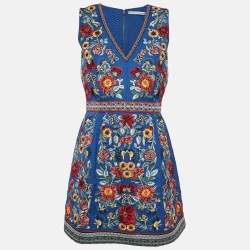 Alice + Olivia Blue Floral Beaded Embroidery Crepe Mini Dress M