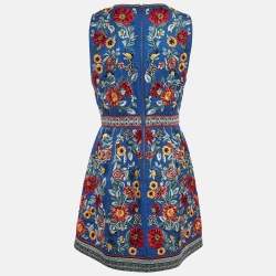Alice + Olivia Blue Floral Beaded Embroidery Crepe Mini Dress M