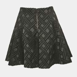 Pre Owned Alice + Olivia Black Textured Crepe Skater Mini Skirt XS