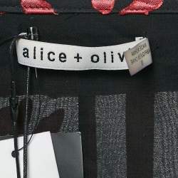 Pre Owned Alice + Olivia Black/Pink Leopard Fil-coupe and Striped Silk Blend Midi Wrap Dress L