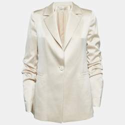 Alice + Olivia Cream Satin Gathered Sleeve Blazer M