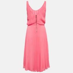 Alice + Olivia Pink Plisse Crepe Sleeveless Midi Dress M