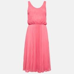 Alice + Olivia Pink Plisse Crepe Sleeveless Midi Dress M