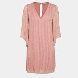 Pre Owned Alice + Olivia Pink Embellished Crepe V-Neck Mini Dress S