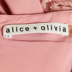 Pre Owned Alice + Olivia Pink Embellished Crepe V-Neck Mini Dress S