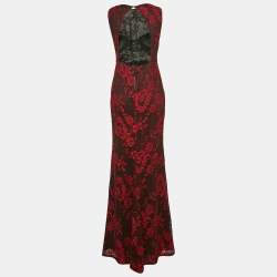 Pre Owned Alice + Olivia Red/Black Floral Patterned Knit Sleeveless Maxi Dress M
