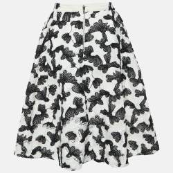 Pre Owned Alice + Olivia White/Black Floral Embroidered Skirt M