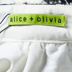 Pre Owned Alice + Olivia White/Black Floral Embroidered Skirt M