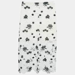 Alice + Olivia White Floral Pattern Lace Midi Skirt M