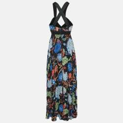 Alice + Olivia Black/Multicolor Floral Print Silk Maxi Dress M
