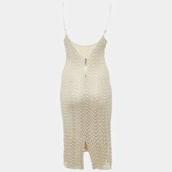 Alice + Olivia Light Gold Crochet Knit Midi Dress S
