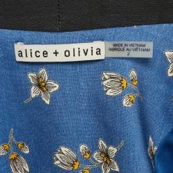 Alice + Olivia Blue/Multicolor Daffodil Scarf Print Linen Blend Macey Blazer S