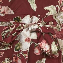 Pre Owned Alice + Olivia Burgundy Floral Fil-coupe Silk Blend Midi Dress XS