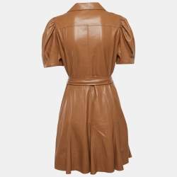 Pre Owned Alice + Olivia Brown Faux Leather Button Front Belted Mini Dress M