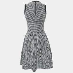 Alice + Olivia Black/White Patterned Stretch Knit Flared Mini Dress S