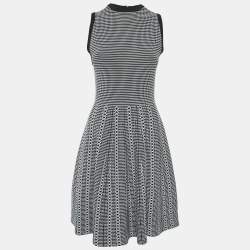 Alice + Olivia Black/White Patterned Stretch Knit Flared Mini Dress S