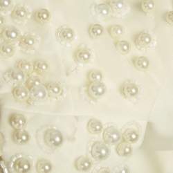 Alice + Olivia White Beads Embroidered Tulle Flared Mini Dress L