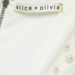 Alice + Olivia White Beads Embroidered Tulle Flared Mini Dress L