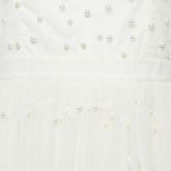 Alice + Olivia White Beads Embroidered Tulle Flared Mini Dress L