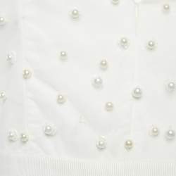 Alice + Olivia White Beads Embroidered Tulle Flared Mini Dress L