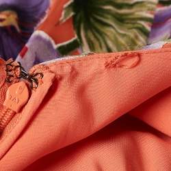 Alice + Olivia Orange Floral Print Chiffon Halter Neck Maxi Dress M