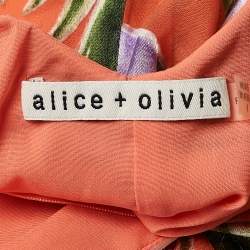 Alice + Olivia Orange Floral Print Chiffon Halter Neck Maxi Dress M