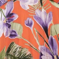 Alice + Olivia Orange Floral Print Chiffon Halter Neck Maxi Dress M