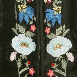 Pre Owned Alice + Olivia Green Floral Embroidered Velvet Mid-Length Coat M