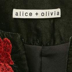 Pre Owned Alice + Olivia Green Floral Embroidered Velvet Mid-Length Coat M