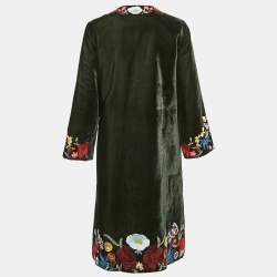 Pre Owned Alice + Olivia Green Floral Embroidered Velvet Mid-Length Coat M