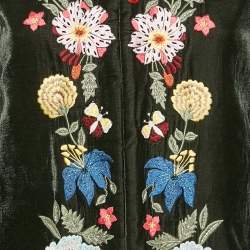 Pre Owned Alice + Olivia Green Floral Embroidered Velvet Mid-Length Coat M