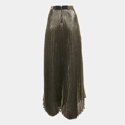 Alice + Olivia Metallic Lamé Silk Plisse Maxi Skirt S